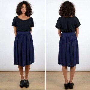 MINIMUM Denmark Maddalena Plisse Flowy Midi Skirt Navy Blue Sz S Flawed